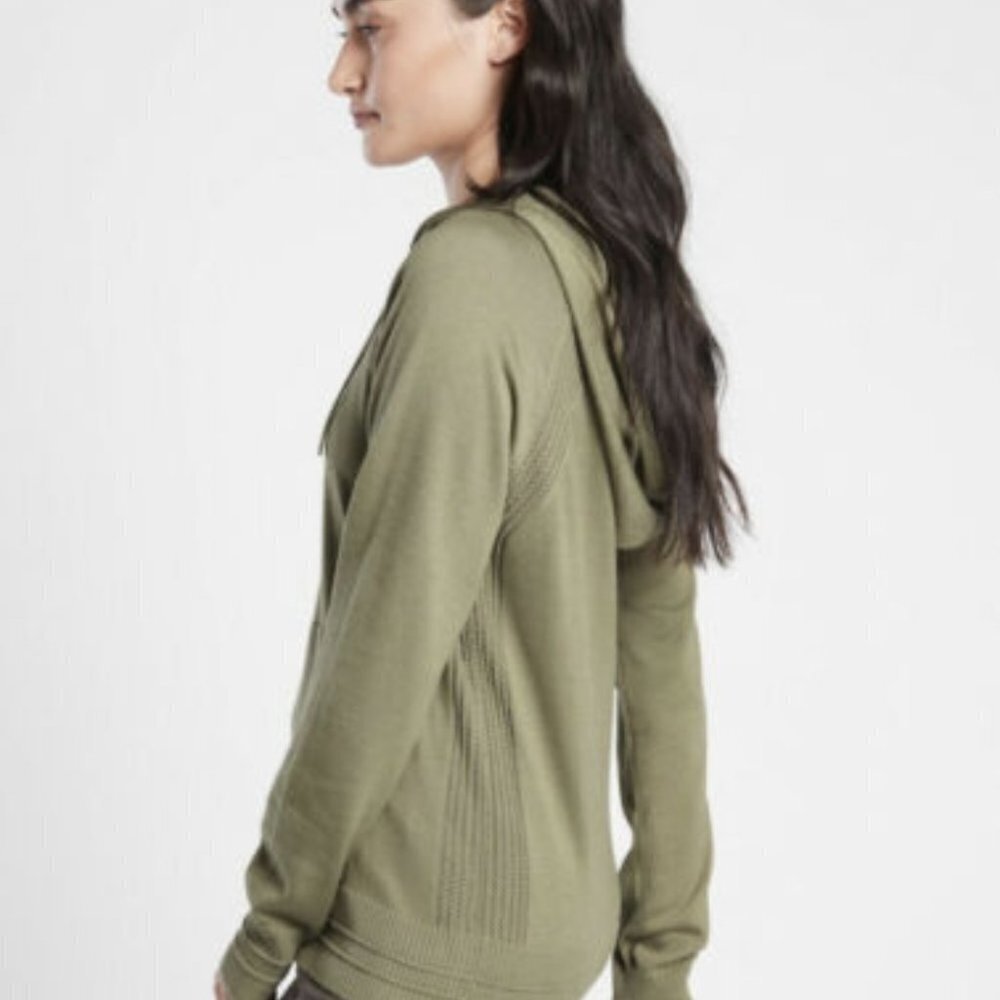 Athleta Evergreen Hoodie Knit Sweater Olive Green Size XS - Picture 6 of 16